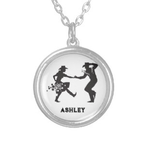 Personalized country and western dancing  silver p silver plated necklace
