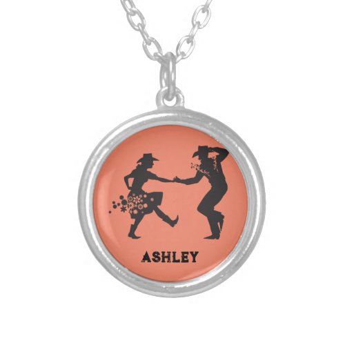 Personalized country and western dancing  silver plated necklace