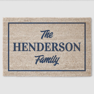 Personalized Country Blue Text With Border Fiber Doormat
