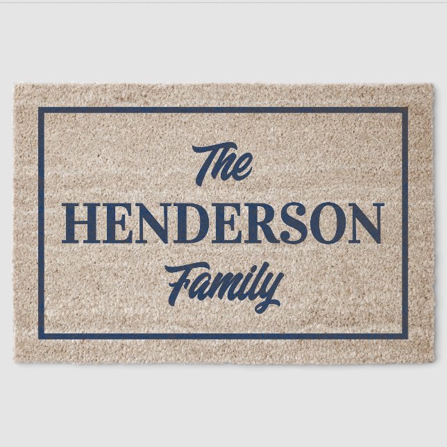 Personalized Country Blue Text With Border Fiber Doormat (Front)