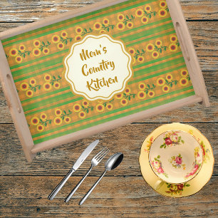 Personalized Country Brown Green Yellow Sunflowers Serving Tray