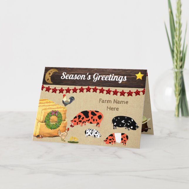 Personalized - Country Christmas KuneKune Pig Farm Card (Front)