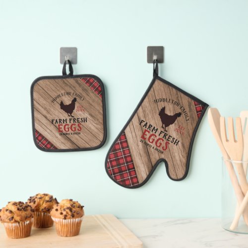 Personalized Country Farmhouse Style Oven Mitt  Pot Holder Set
