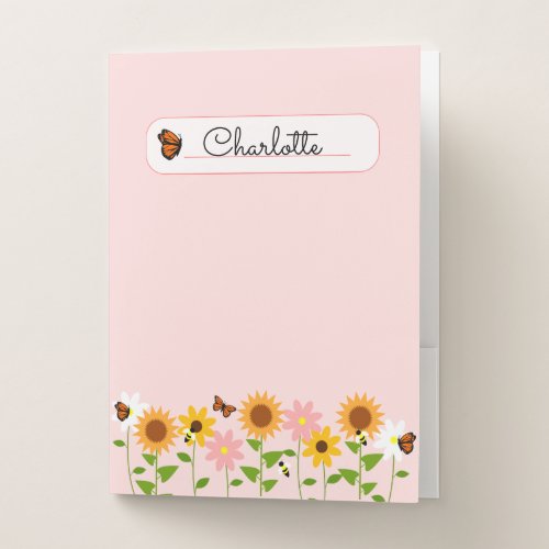 Personalized Country Garden Pink Notebook Pocket Folder