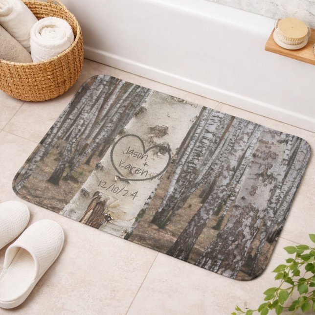 Personalized Country Rustic Carved Heart Bath Mat (Creator Uploaded)