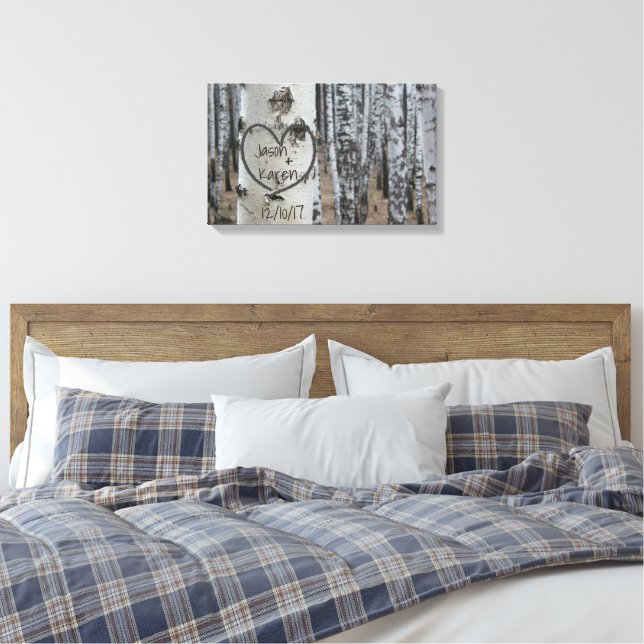Personalized Country Rustic Carved Heart Canvas Print (Insitu(Bedroom))