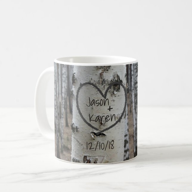 Personalized Country Rustic Carved Heart Coffee Mug (Front Left)