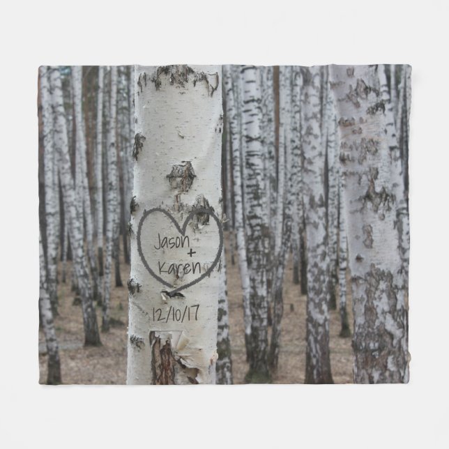 Personalized Country Rustic Carved Heart Fleece Blanket (Front (Horizontal))