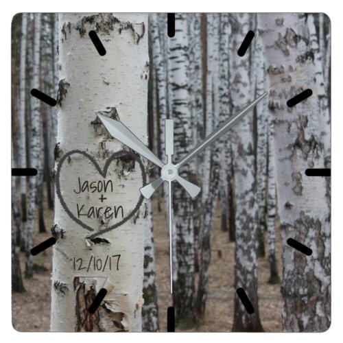 Personalized Country Rustic Carved Heart Square Wall Clock