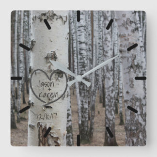 Personalized Country Rustic Carved Heart Square Wall Clock