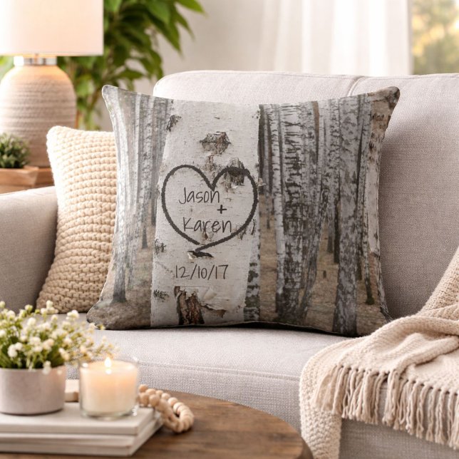 Personalized Country Rustic Carved Heart Throw Pillow (Creator Uploaded)