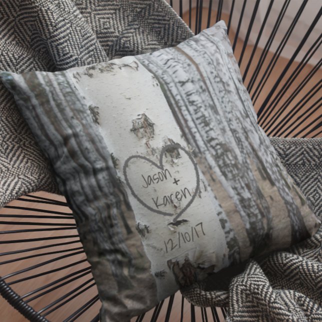 Personalized Country Rustic Carved Heart Throw Pillow (Creator Uploaded)