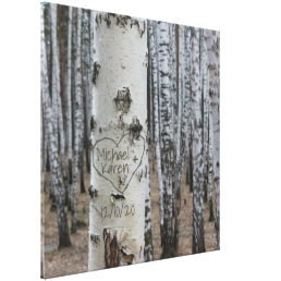 Personalized Country Rustic Carved Names in Heart Canvas Print