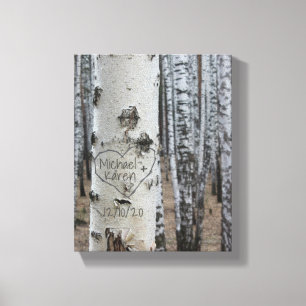 Personalized Country Rustic Carved Names in Heart Canvas Print