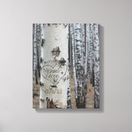 Personalized Country Rustic Carved Names in Heart Canvas Print