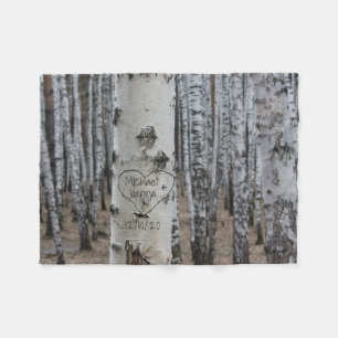 Personalized Country Rustic Carved Names in Heart Fleece Blanket