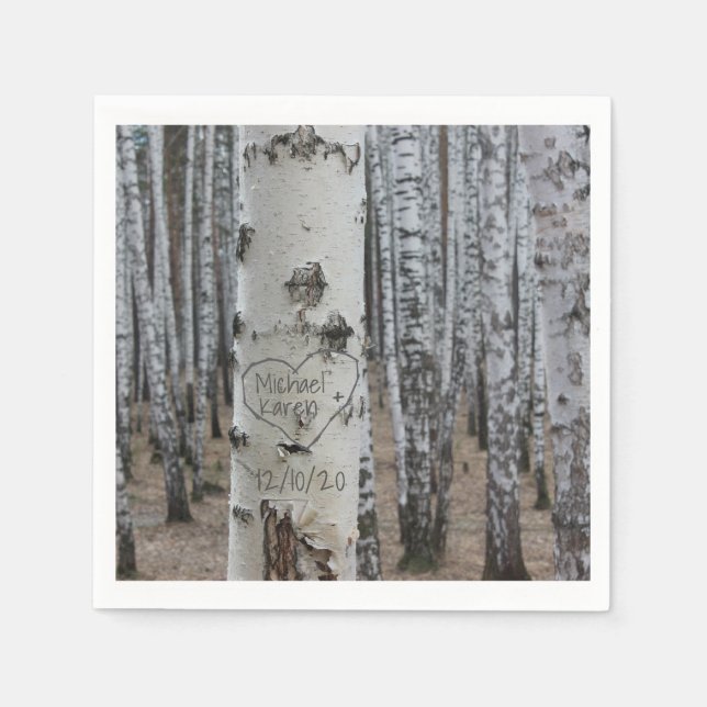 Personalized Country Rustic Carved Names in Heart Napkins (Front)