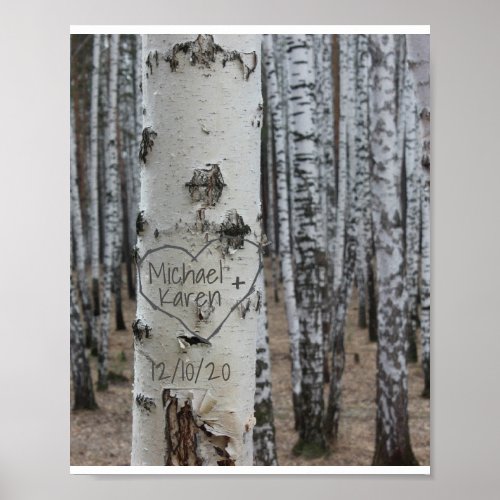 Personalized Country Rustic Carved Names in Heart Poster