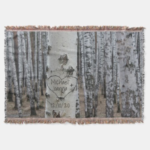 Personalized Country Rustic Carved Names in Heart Throw Blanket