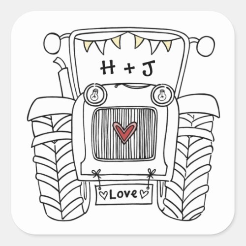 Personalized Country Wedding Tractor Sticker