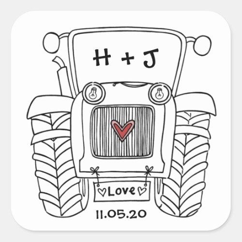 Personalized Country Wedding Tractor Sticker
