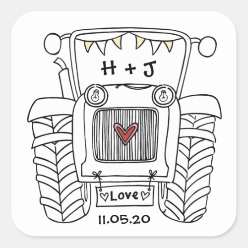 Personalized Country Wedding Tractor Sticker