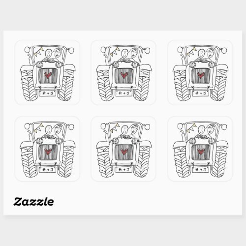 Personalized Country Wedding Tractor Sticker