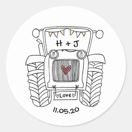 Personalized Country Wedding Tractor Sticker Label