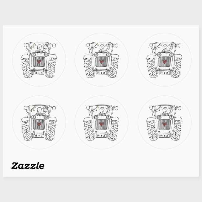 Personalized Country Wedding Tractor Sticker Label (Sheet)