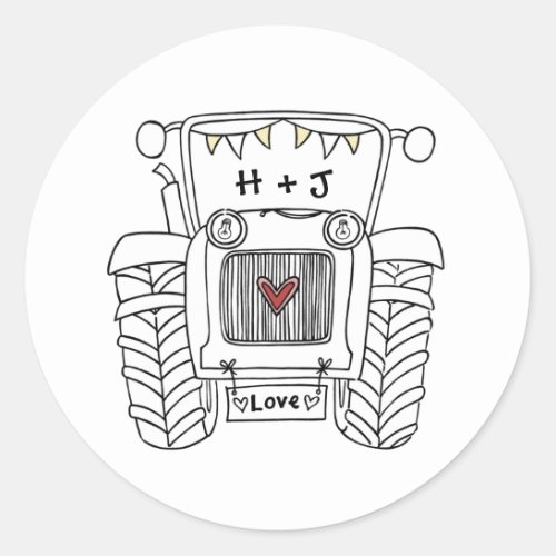 Personalized Country Wedding Tractor Sticker Label