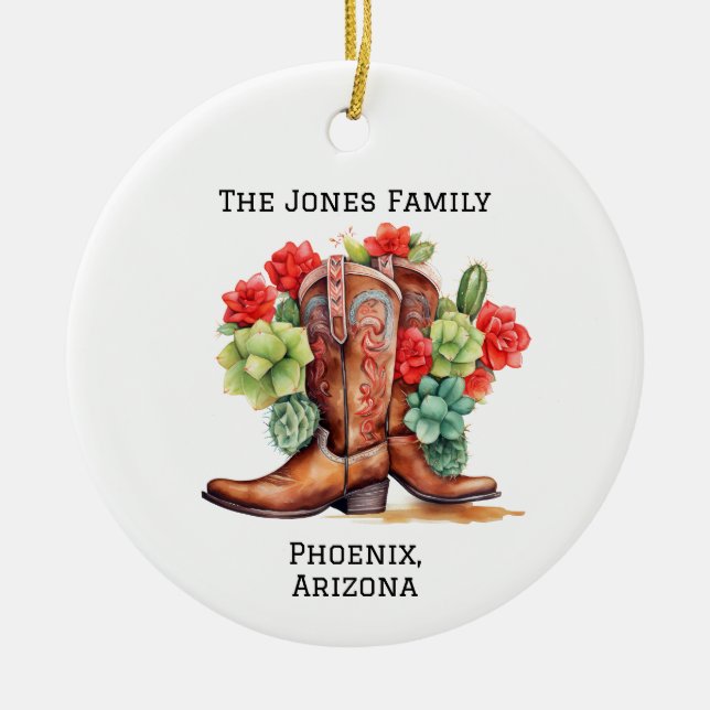 Personalized Country/Western Xmas Cowboy Boot  Ceramic Ornament (Front)