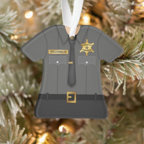 Personalized County Sheriff Black Uniform Ornament