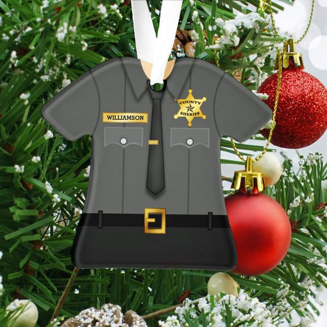 Personalized County Sheriff Black Uniform Ornament (Creator Uploaded)