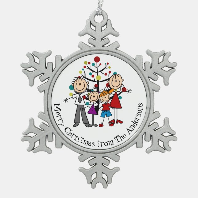 Personalized Couple, Boy, Girl Snowflake Ornament (Front)