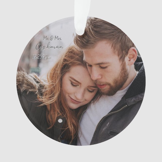 Personalized Couple Christmas Photo Ornament (Front)