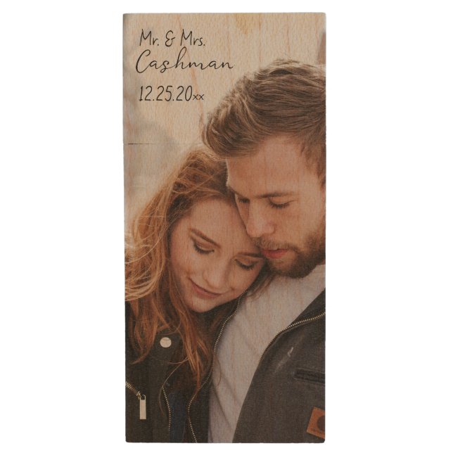 Personalized Couple Christmas Photo Wood Flash Drive (Front Vertical)
