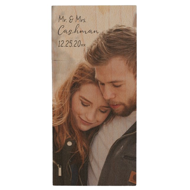 Personalized Couple Christmas Photo Wood Flash Drive (Front Vertical)
