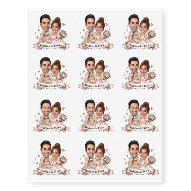 Personalized Couple Faces Custom Names Wedding  Temporary Tattoos (Front)