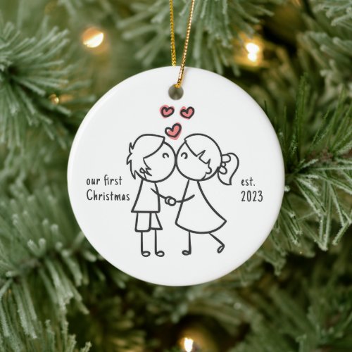 Personalized Couple First Christmas holiday Ceramic Ornament