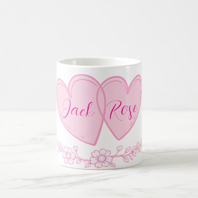Personalized Couple Hearts Romantic Floral Name  Coffee Mug (Center)