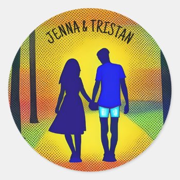 Personalized Couple Holding Hands Classic Round Sticker by Magical_Maddness at Zazzle