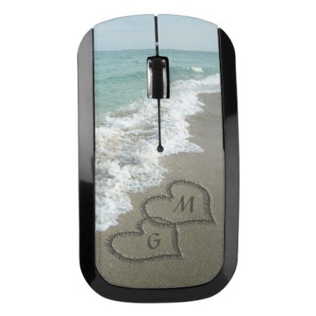Personalized Couple Initials Monogram Hearts Beach Wireless Mouse