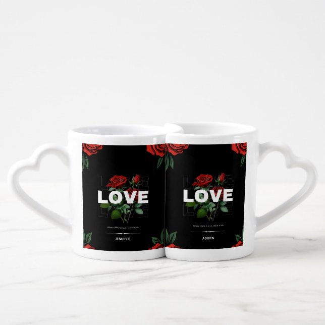 Personalized Couple Love Heart Valentine Coffee Mug Set (Front Nesting)