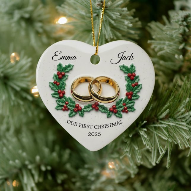 Personalized Couple Merry and Married Photo  Ceramic Ornament (Tree)
