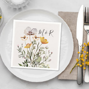 Personalized Couple Monogram Dried Wildflower Napkins