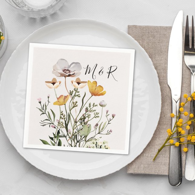 Personalized Couple Monogram Dried Wildflower  Napkins (In situ)