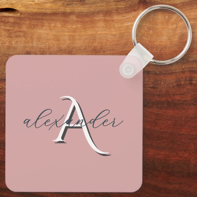 Personalized Couple Monogram Names in Dusty Rose Keychain (Back)