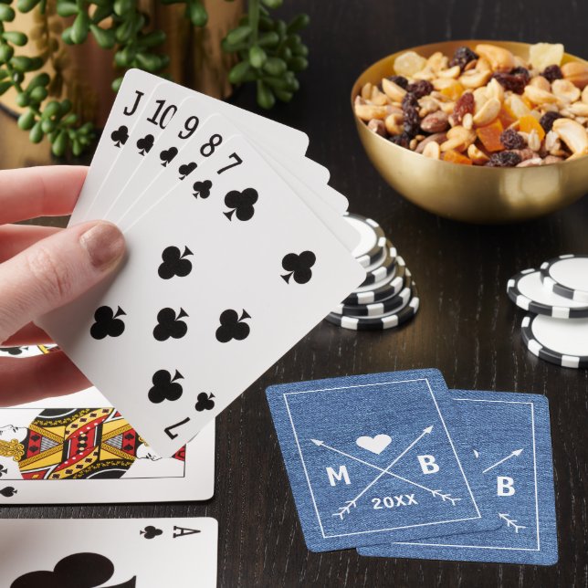 Personalized Couple Monograms On Blue Jeans Look Poker Cards (In Situ)