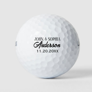 Personalized Couple Name And Date Black Color Font Golf Balls