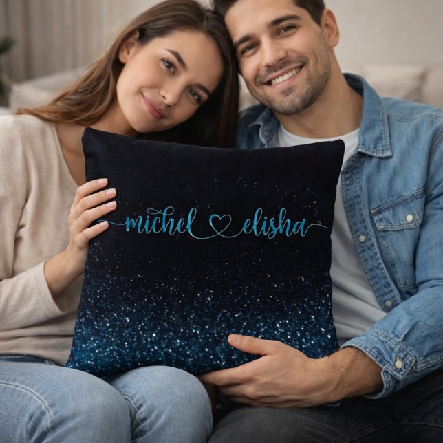 Personalized Couple Name Starry Night Glitter Throw Pillow (Creator Uploaded)